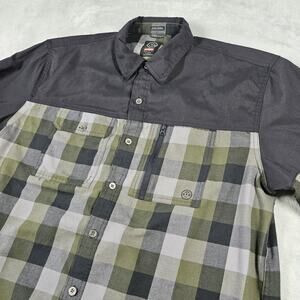 Wrangler All Terrain Gear Button Up Shirt Mens Large Green Organic Cotton Plaid